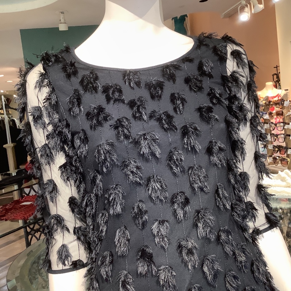 Fabulous fun eyelash 3/4 sleeve top black on sheer stretchy and cool - Picture 6 of 6
